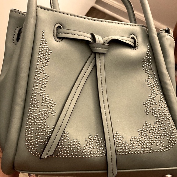 Sage green chain strap crossbody purse with silver rivet detailing - Picture 6 of 10